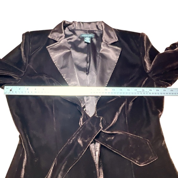 SPENSER JEREMY Fully Lined Brown Velvet Blazer Satin Collar, Lapels Front Tie 12 - Picture 5 of 7